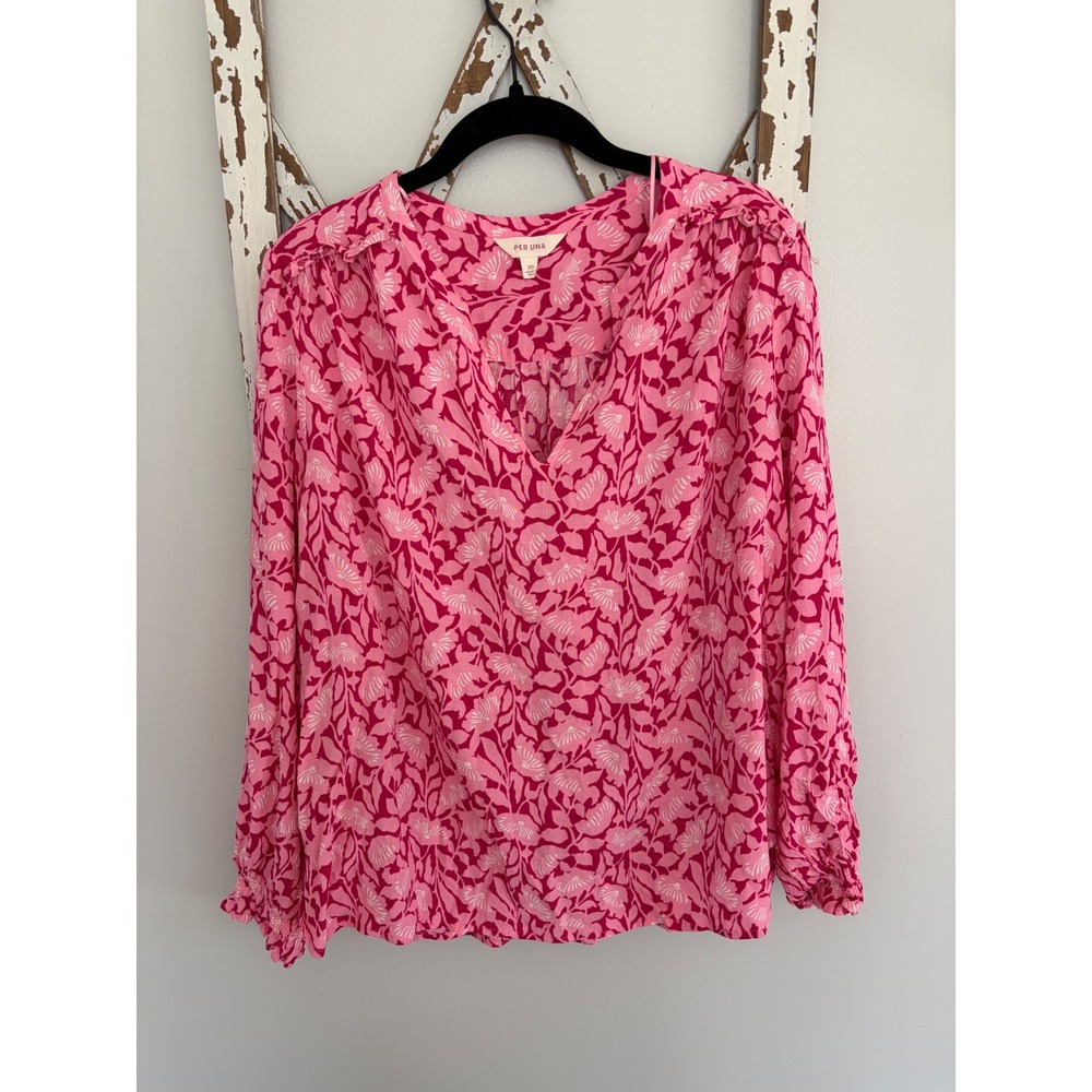 M&S Per Una pink floral notch neck blouse size US 16